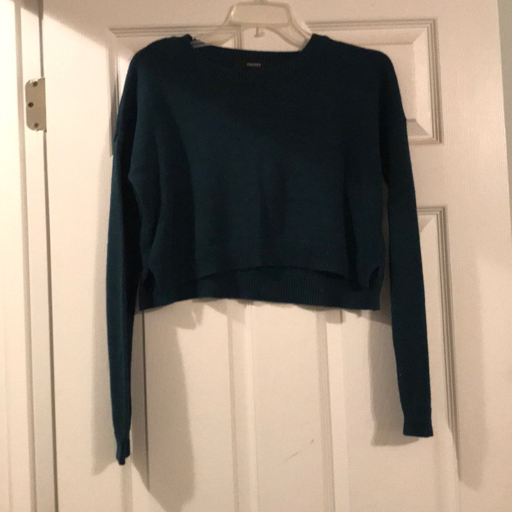Forever 21 Dark Green Long Sleeve Crop Top Sweater